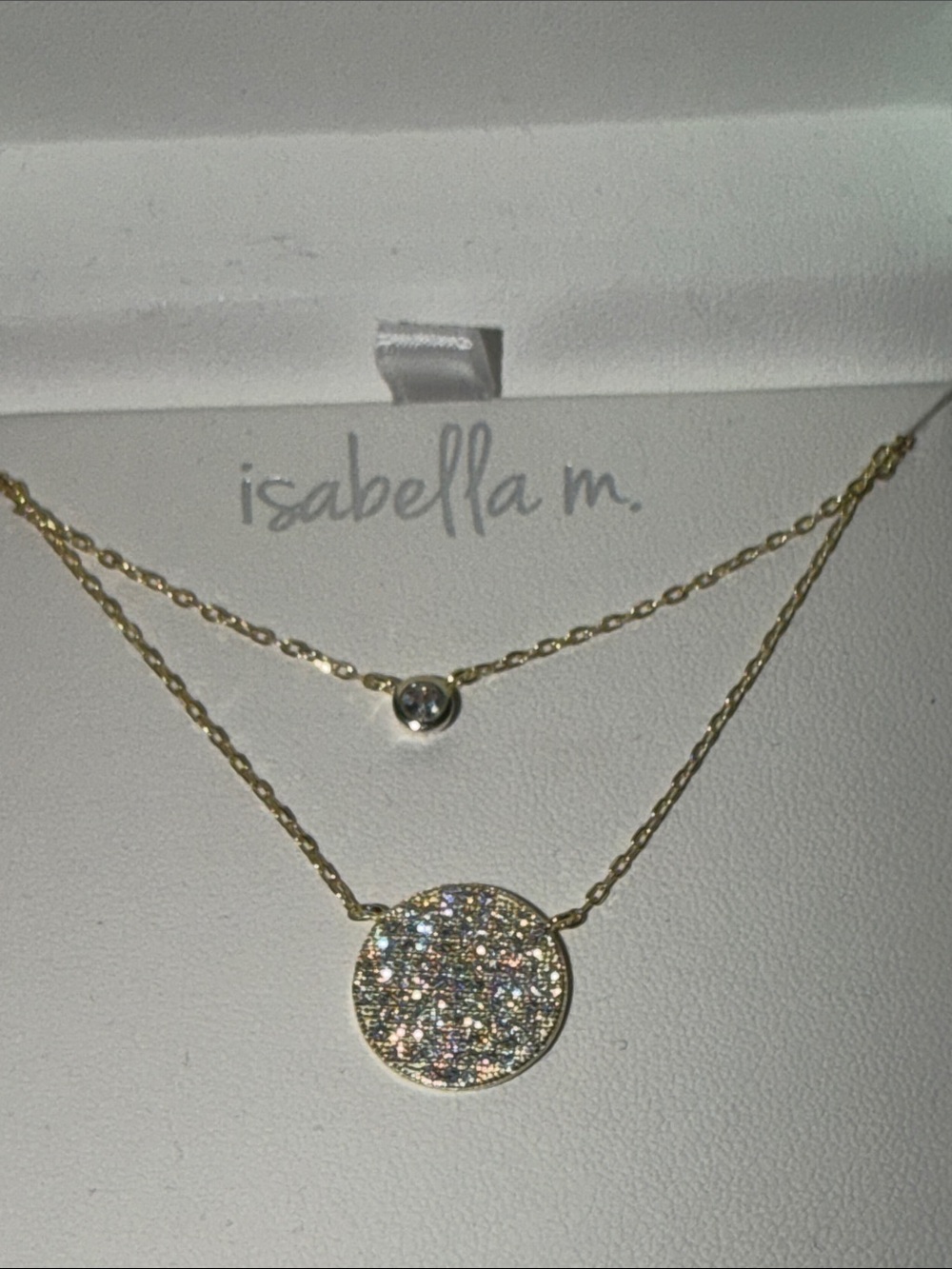 Isabella m.Gold Double-Layer Pavé CZ Disc Necklace Gold Sterling Silver 16”